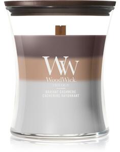Woodwick Trilogy Radiant Cashmere mirisna svijeća s drvenim fitiljem 275 g