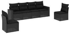VidaXL 6-dijelni set vrtnih sofa s jastucima crni od poliratana