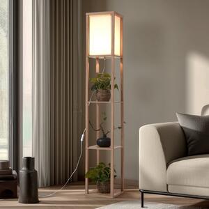 Lindby Birta podna lampa, boja drveta/bijela, polica, drvo, Drvo, Dnevni boravak/blagovaonica, Drvo