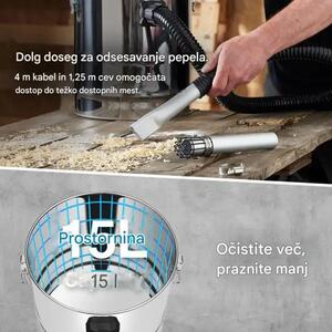 VonHaus Usisavač za hladan pepeo 15 L, 1000 W – Filter za fini pepeo, aluminijsko crijevo (3000216)