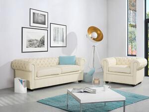 Chesterfield tapecirani namještaj Cirdoro 112, Krem, Eukaliptus, Hrast