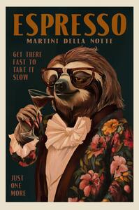 Ilustracija Art Deco Espresso Martini Drinking Sloth, The Whiskey Ginger