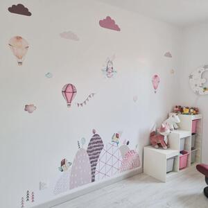 Zidne naljepnice - brda i baloni u ružičastoj boji