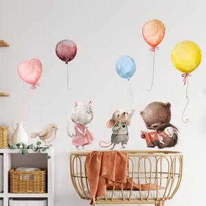 Naljepnice za iznad kreveta - životinje s balonima u pastelnim bojama