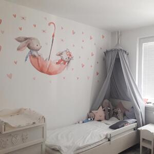 Akvarelne zidne naljepnice - zečići s kišobranom