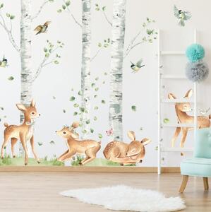 Zaigrani jeleni u brezovoj šumi - naljepnice za dječju sobu