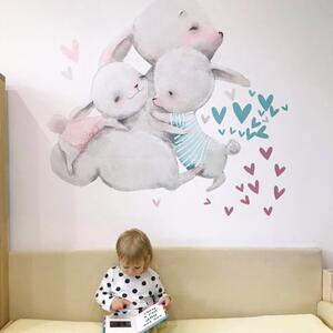 Akvarelne zidne naljepnice - obitelj zečića sa srcima