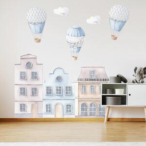 Plave kuće s balonima na vrući zrak za dječju spavaću sobu