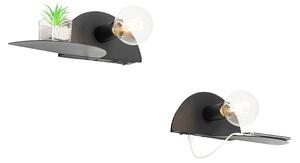 Set od 2 moderne zidne svjetiljke crne s USB-om - Valerie