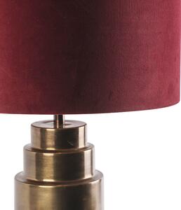 Art deco stolna svjetiljka brončana baršunasta nijansa crvena sa zlatom 50cm - Bruut