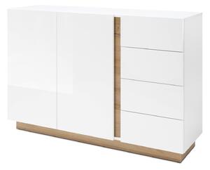 Komoda Veropho 107, Sjajno bijela, Grandson hrast, 91x138x40cm