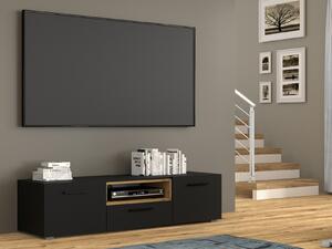 TV stol Livorla 103, Mat crna, Artisan hrast, 37x151x43cm