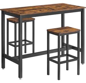 VASAGLE Rustikalni visoki stol, set stola i dvije barske stolice, 120 x 60 x 90 cm