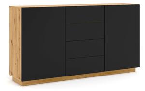 Komoda Morteo 102, Artisan hrast, Crna, 89x164x41cm