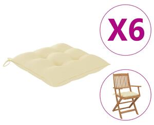VidaXL Jastuci za stolice 6 kom krem bijeli 40 x 40 x 7 cm od tkanine