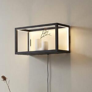 Lindby LED zidna svjetiljka Birta, utikač, polica, 51 cm, USB, prigušiva, Crno, Dnevni boravak/blagovaonica, Metal