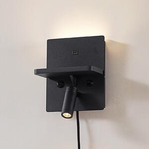 Lindby LED zidna lampa Auden, crna, utikač, stanica za punjenje, Crno, Dnevni boravak/blagovaonica, Metal