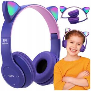 Ljubičasta LED bežična bluetooth slušalica s mačjim ušima + mikrofon