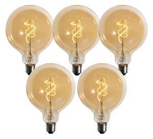 Set od 5 E27 prigušivih LED žarulja spiralnog filamenta zlatne G125 4W 270 lm 2200K