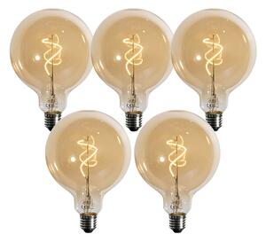 Set od 5 E27 prigušivih LED žarulja spiralne niti zlatne G125 4W 270 lm 2700K