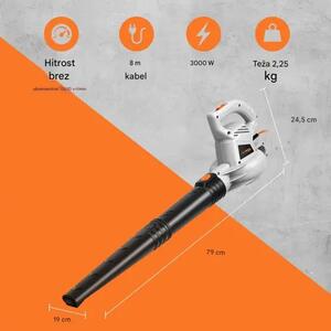 VonHaus Električni Puhač Lišća 3000W – 3-u-1 Funkcija (Puhač, Usisavač, Drobilica) – Svestran Alat za Vrt