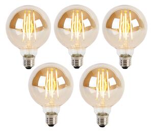 Set od 5 E27 3-stupanjskih prigušivih LED žarulja G95 zlatno staklo 5W 380lm 2200K