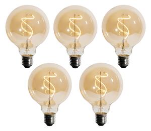 Set od 5 E27 Prigušiva LED spiralna žarulja s filamentom G95 4W 270lm 2200K