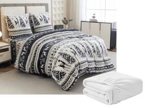 Set posteljina mikropliš WINTER DEER siva + plahta od mikroplyša SOFT 90x200 cm bijela, jednokrevetna