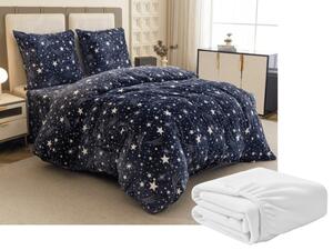Set posteljine mikropliš STARLIGHT tamnoplavo + plahta od mikroplyša SOFT 90x200 cm bijela, za jedan krevet