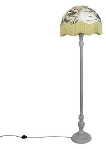 Podna svjetiljka crna s cvjetnim sjenilom i bijelom unutrašnjosti 45 cm - Classico