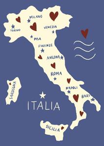 Ilustracija Italiy Map, Studio Dolci, (30 x 40 cm)