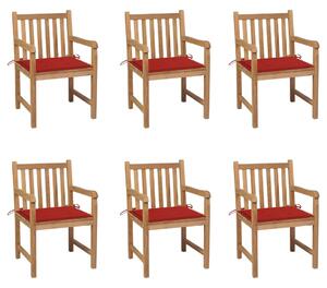 VidaXL Vrtne stolice s crvenim jastucima 6 kom od masivne tikovine