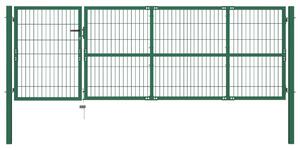 VidaXL Vrtna vrata za ogradu sa stupovima 350 x 100 cm čelična zelena