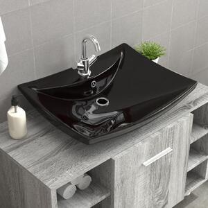 VidaXL Luksuzni crni keramički pravokutni umivaonik sa preljevom i rupom za slavinu