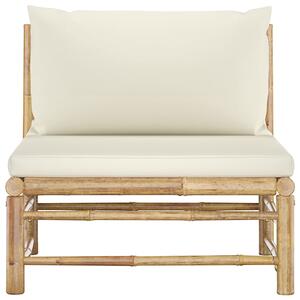 VidaXL Vrtna srednja sofa od bambusa s krem bijelim jastucima