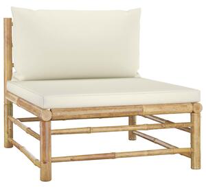VidaXL Vrtna srednja sofa od bambusa s krem bijelim jastucima
