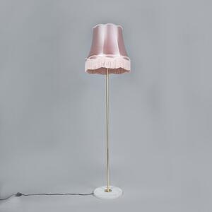 Retro podna svjetiljka mesing s Granny nijansom ružičaste 45 cm - Kaso
