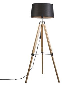 Podna svjetiljka prirodna s crnom lanenom sjenilom 45 cm - Tronožac