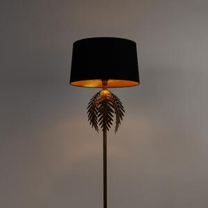 Vintage podna lampa zlatna s pamučnom nijansom crna - Botanica