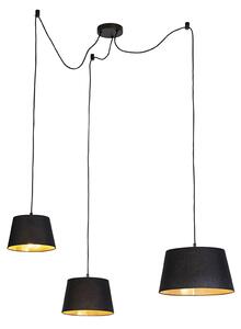 Viseća svjetiljka s 3 pamučne sjene crne sa zlatnom - Cava