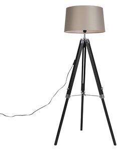 Podna lampa tronožac crna sa sjenilom 45cm lanena taupe