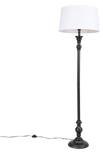 Podna svjetiljka crna s lanenom sjenilom bijela 45cm - Classico