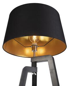 Tronožac za podnu svjetiljku s pamučnom sjenilom crnom sa zlatnom 50 cm - Puros