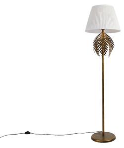 Vintage podna svjetiljka zlatna s nabranim hladom bijela 45 cm - Botanica