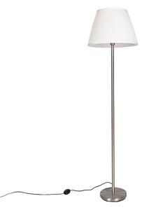 Moderna podna svjetiljka čelik s bijelom nabranom hladom 45 cm - Simplo