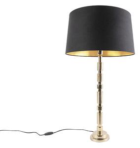 Art deco stolna svjetiljka zlatna s crnom pamučnom nijansom 45 cm - Torre