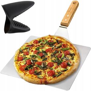 Jak reket za pizzu od nehrđajućeg čelika 47 cm drvena ručka + silikonska rukavica
