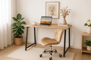 Set za ured – sklopivi radni stol ZARIMO 80×40 cm hrast sonoma + uredska stolica AVOLA VELVET svijetlosmeđa