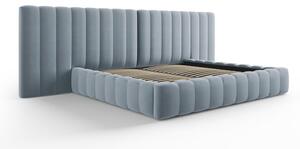Svijetlo plavi tapecirani bračni krevet s prostorom za pohranu s podnicom 200x200 cm Gina – Milo Casa