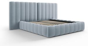 Svijetlo plavi tapecirani bračni krevet s prostorom za pohranu s podnicom 160x200 cm Gina – Milo Casa
